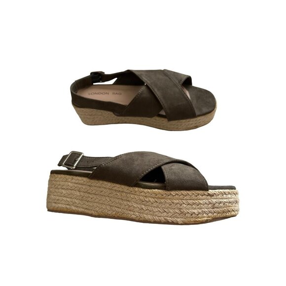 London Rag Green Espadrilles Sandals NEW Leather Crossover Straps Slingback 8 - Picture 1 of 10